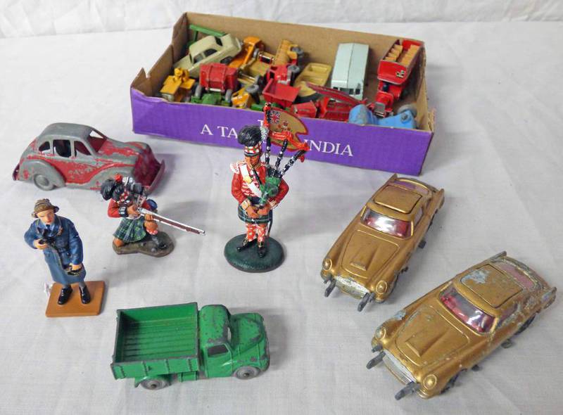 SELECTION OF PLAYWORN CORGI, MATCHBOX, DINKY ETC MODEL VEHICLES INCLUDING JAMES BOND ASTON MARTNI,