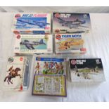 SELECTION OF UNMADE AIRFIX PLASTIC MODEL KITS INCLUDING MIG23 FLOGGER, DE HAVILLAND TIGER MOTH,