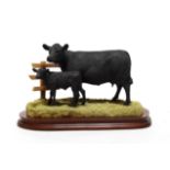 Border Fine Arts 'Aberdeen Angus Cow and Calf' (Style One), model No. B0204 by Kirsty Armstrong,