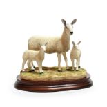 Border Fine Arts 'Blue Faced Leicester Ewe and Lambs' (Style Two), model No. B0741 by Ray Ayres,