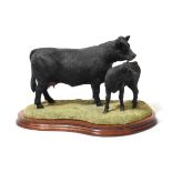 Border Fine Arts 'Aberdeen Angus Cow and Calf' (Style Three), model No. B0807 by Jack Crewdson,