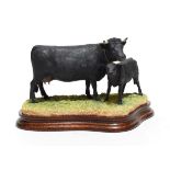 Border Fine Arts 'Dexter Cow and Calf', model No. B0974 by Ray Ayres, limited edition 53/500, on