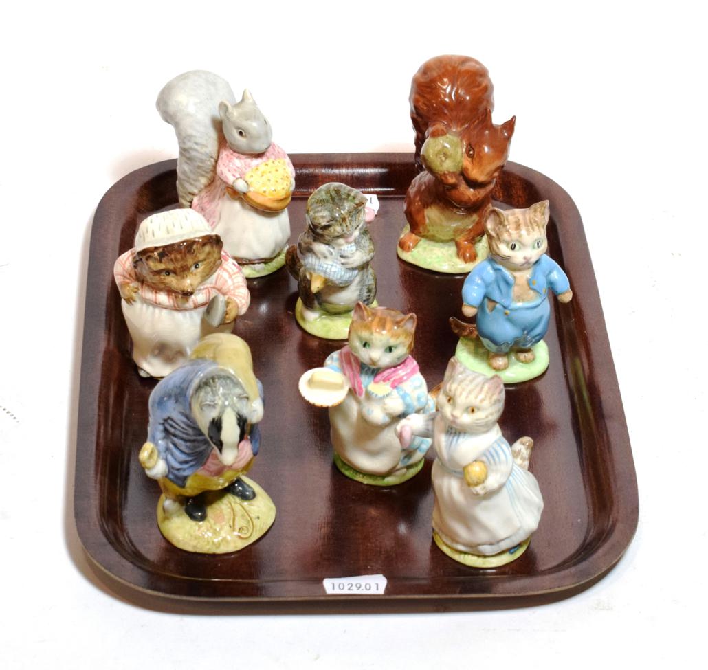 Beswick Beatrix Potter Figures Comprising: 'Goody Tiptoes', 'Miss Moppet', first variation, 'Mrs.