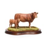 Border Fine Arts 'Limousin Cow and Calf' (Style One), model No. L157 by Anne Wall, limited edition