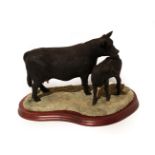 Border Fine Arts 'Aberdeen Angus Cow and Calf' (Style Three), model No. B0807 by Jack Crewdson,