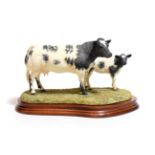 Border Fine Arts 'Belgian Blue Cow and Calf' (Style One), model No. B0590 by Ray Ayres, limited