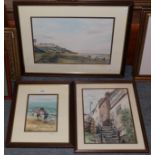 Carol Fawcett (20th century) Saltburn signed watercolour together with two further examples by the