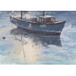 James Bartholomew RSMA (Contemporary) ''Evening Sun, Blue Boat'' Signed, pastel, 49.5cm by 69cm