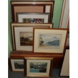 A collection of ten pictures comprising a roof scape, roses by Quantrill, misty view by Terry