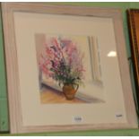 Winifred Hodge, Vase of foxgloves, signed, watercolour, 23cm by 23.5cm