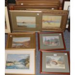 Albert George Stevens, River landscape watercolour together with seven further watercolours