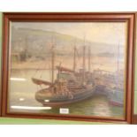Albert Jackson, Scotch fishing boats, Whitby Harbour, signed, oil on board, 39cm by 49cm