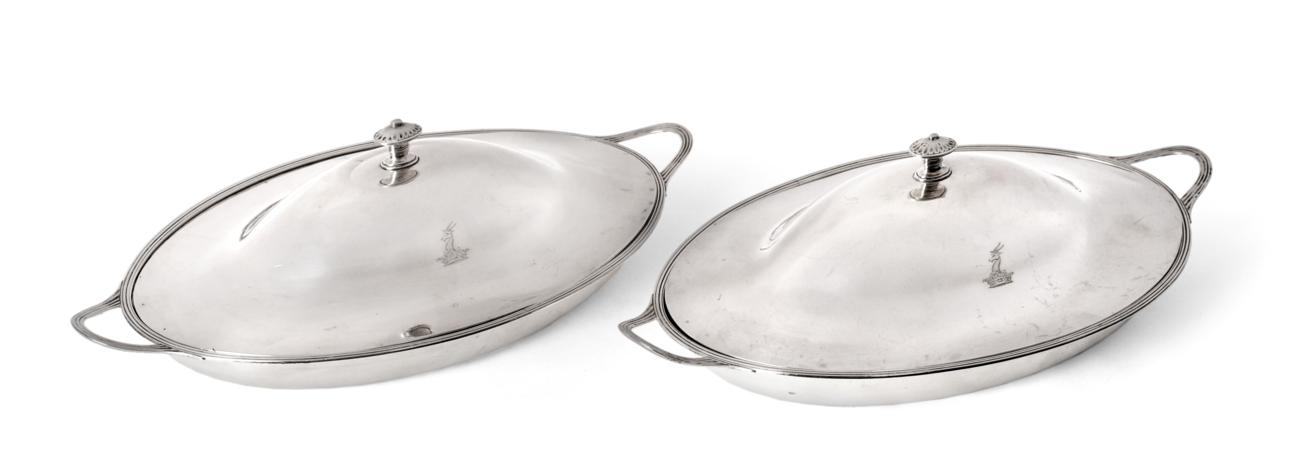 A Pair of George III Silver Entree-Dishes and Covers, by William Laver, London, 1789, oval and