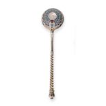 A Russian Enamelled Silver Spoon, by Khlebnikov, Moscow, With Imperial Warrant, Late 19th Century,