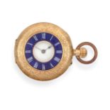 A Lady's 18 Carat Gold and Enamel Fob Watch, circa 1900, lever movement, enamel dial with Roman