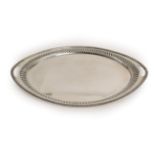 An Edward VII Silver Tray, by Elkington and Co., Birmingham, 1906, oval and with integral handles,