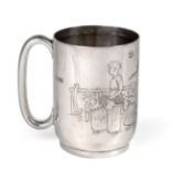 A Victorian Silver Christening-Mug, Maker's Mark Rubbed, London, 1880, cylindrical and on collet