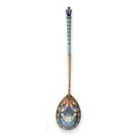 A Russian Enamelled Silver-Gilt Spoon, by Khlebnikov, Moscow, With Imperial Warrant, 1908-1917,