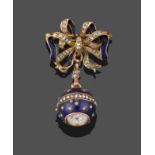 A Lady's Enamel and Diamond Set Ball Fob Watch, circa 1920, gilt finished lever movement numbered