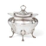 A George V Silver Tea-Caddy, by Walker and Hall, Sheffield, 1919, fluted oval section and on four
