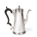 A George II Silver Coffee-Pot, by John Manners, London, 1736, tapering cylindrical and with reeded