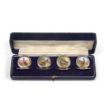 A Set of Four George V Enamelled Silver Place-Card Holders, by John Collard Vickery, Chester,