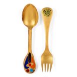 Four Pairs of Danish Silver-Gilt and Enamel Spoons and Forks, by Georg Jensen, Copenhagen, 1985,