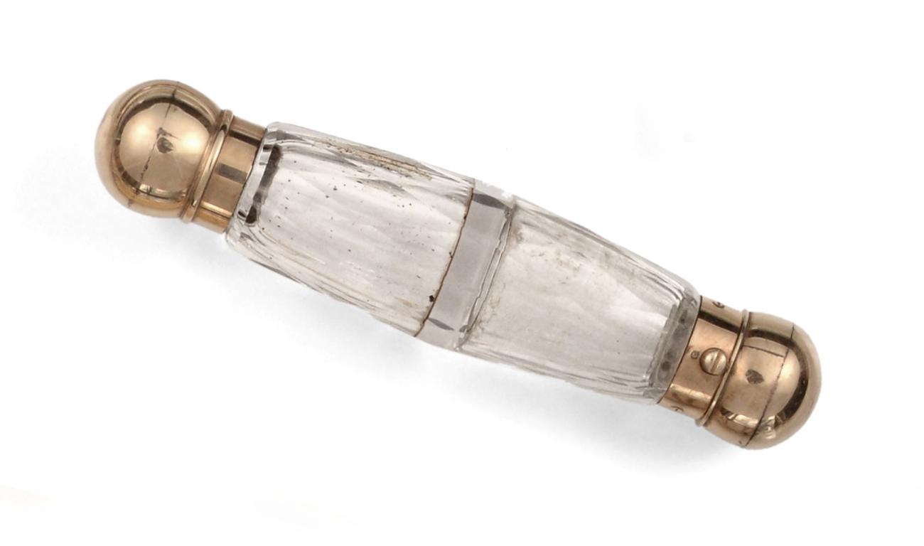 A Victorian Gilt-Metal Mounted Cut-Glass Double Scent-Bottle, by Sampson Mordan and Co., Late 19th