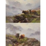 Henry Robinson Hall (1857-1927) Highland cattle grazing Signed, oil on canvas, together with a