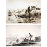 George Soper RE (1870-1942) ''Full Cry'' ''Nearing the End'' Signed, drypoint etchings, 17.5cm by