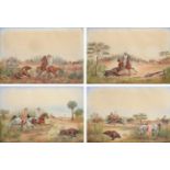 J H Preston (19th century) Pig Sticking in India Watercolour and chalk, 42cm by 62.2cm (4) See