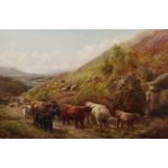 Robert Watson (1865-1916) Highland cattle on trackway Signed, oil on canvas, 49.5cm by 75cm See