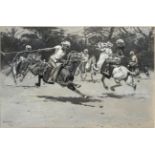 Hugo Ungewitter (1869-1944) Manipuris playing polo Signed and dated (18)95, mixed media en