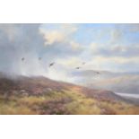 Colin W. Burns (b.1944) ''Grouse in a Squall'' Signed, oil on canvas, 59cm by 90cm Provenance: The