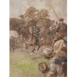 Gilbert Holiday (1879-1937) Tent Pegging Pastel, heightened bodycolour, 59cm by 43.5cm See