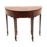 A George III Style Mahogany, Satinwood Crossbanded and Ebony and Boxwood Strung Foldover Card Table,