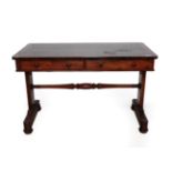 A Victorian Rosewood Pillar End Writing Table, mid 19th century, with a gilded red leather writing