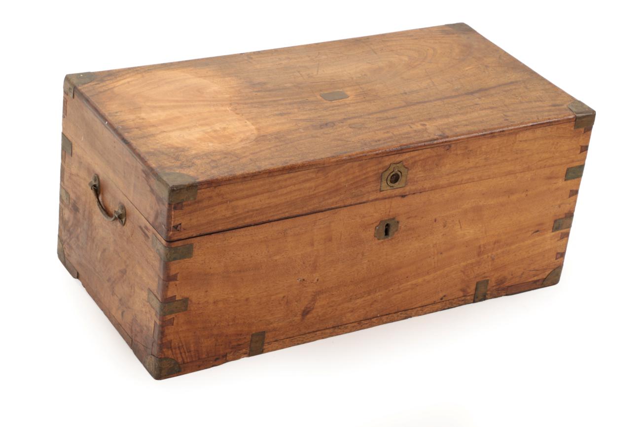 A Camphorwood and Brass Bound Hinged Box, 3rd quarter 19th century, with brass carrying handles