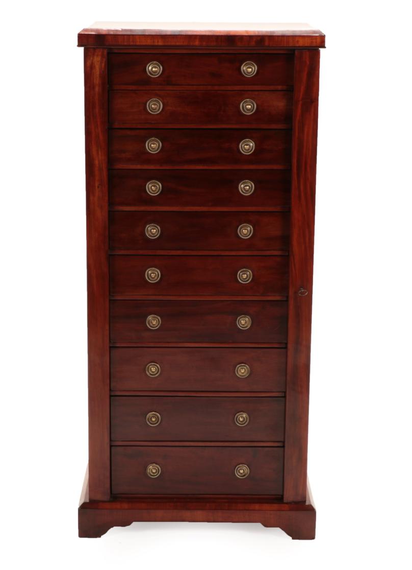 A Victorian Mahogany Wellington Chest, 3rd quarter 19th century, the ten graduated drawers with