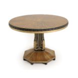 A Victorian Black Walnut, Ebonised and Parcel Gilt Circular Centre Table in the Ceylonese Manner