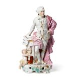 ^ A Derby Porcelain Figure of John Wilkes, circa 1775, standing leaning on a pedestal with the