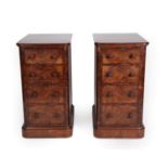 A Pair of Victorian Burr Walnut Bedside Cabinets, the four graduated drawers with turned knob