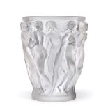 A Lalique Frosted Glass Bacchantes Vase, post 1945, the tapered body modelled with a frieze of ten