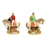 A Pair of Staffordshire Pottery Equestrian Figures of Garibaldi and Victor Emanuel, mid 19th