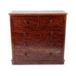 ^ A Victorian Mahogany Straight Front Chest of Drawers, circa 1870, with two short over three long