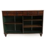 A Victorian Mahogany Dwarf Bookcase, mid 19th century, with four frieze drawers with turned and