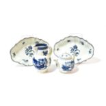 ^ A Pair of Worcester Porcelain Fluted Oval Dishes, circa 1775, printed in underglaze blue with