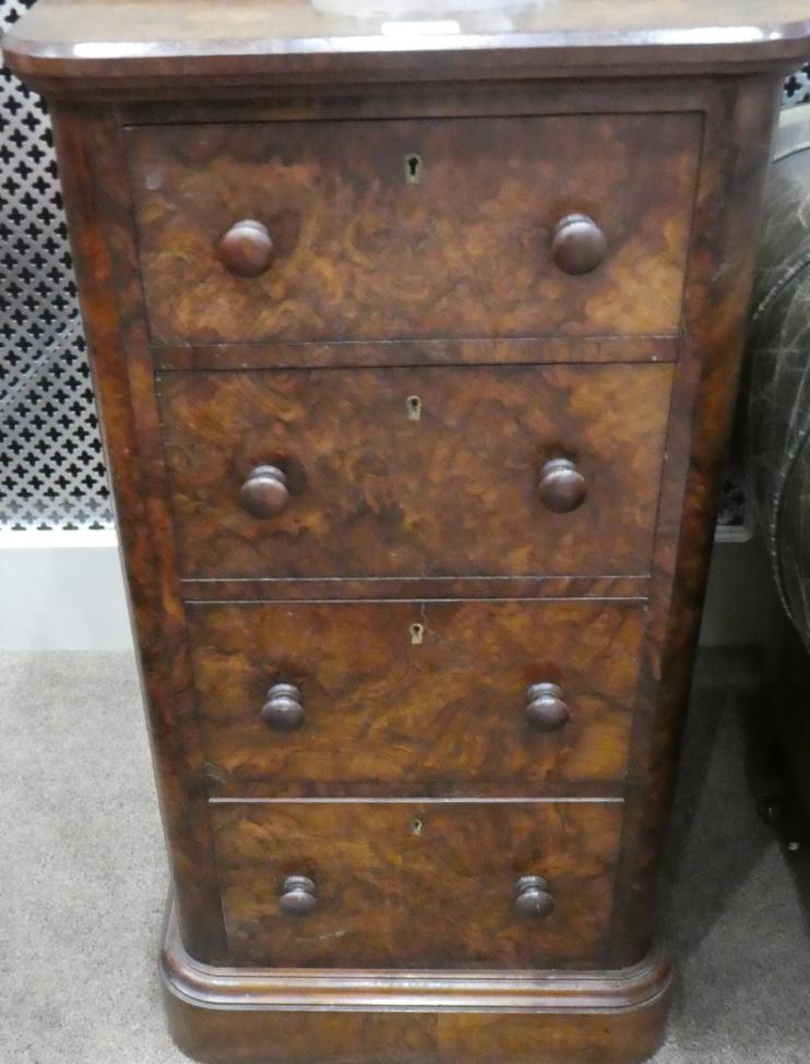 A Pair of Victorian Burr Walnut Bedside Cabinets, the four graduated drawers with turned knob - Image 2 of 12