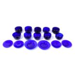 A Matched Set of Ten Bristol Type Blue Glass Finger Bowls, 19th century, of semi-ovoid form, the