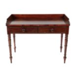 ^ An Early Victorian Mahogany Washstand, mid 19th century, with three-quarter gallery above two
